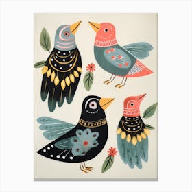 Folk Style Bird Painting Mockingbird 2 Canvas Print