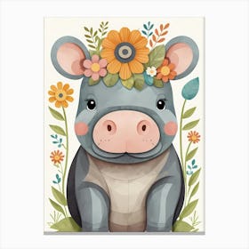 Floral Baby Hippo Nursery Illustration (2) 1 Canvas Print