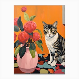 Zinnia Flower Vase And A Cat, A Painting In The Style Of Matisse 3 Canvas Print