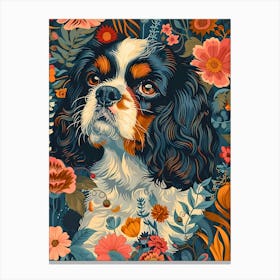 King Charles Spaniel Inspired by William Morris Canvas Print