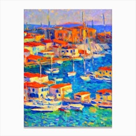Port Of Kavala Greece Brushwork Painting harbour Canvas Print
