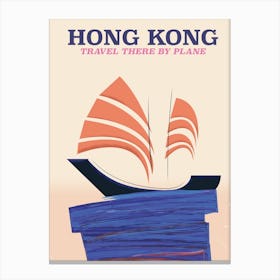Hong Kong "Travel there by plane" Vintage style nautical travel poster. Canvas Print
