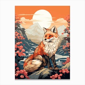 Fox Animal Drawing In The Style Of Ukiyo E 4 Canvas Print