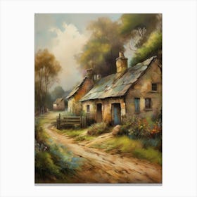 The old British countryside, a work of wall art dating back to 1960, with all its details and colours. The farm is an old oil painting in faded oil colours.4 Canvas Print