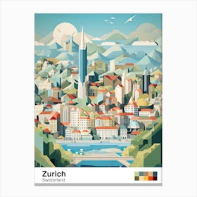 Zurich, Switzerland, Geometric Illustration 2 Poster Canvas Print