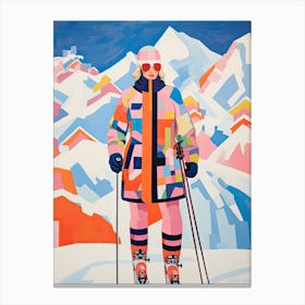 Skiing Woman Colourful Illustration Canvas Print