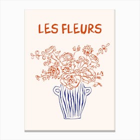 Les Fleurs Flower Vase Hand Drawn 3 Canvas Print