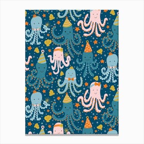 Octopuses Have a Birthday Party Bright Pastel Kids Canvas Print