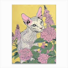 Cute Cornish Rex Cat With Flowers Illustration 3 Canvas Print