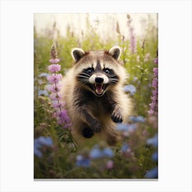 Cute Funny Cozumel Raccoon Running On A Field Wild 1 Canvas Print
