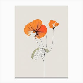 Nasturtium Floral Minimal Line Drawing 3 Flower Canvas Print