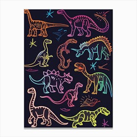 Dinosaur Neon Pattern Canvas Print