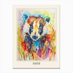 Badger Colourful Watercolour 3 Poster Canvas Print