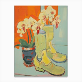 Painting Of Orange Flowers And Cowboy Boots, Oil Style 6 Canvas Print