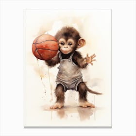 Monkey Painting Playing Basketball Watercolour 4 Canvas Print
