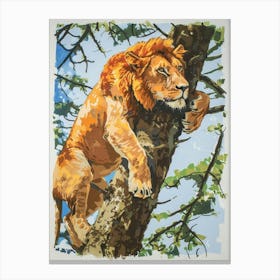 Masai Lion Climbing A Tree Fauvist Painting 1 Canvas Print