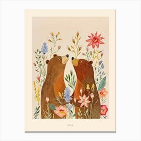 Folksy Floral Animal Drawing Bear 6 Poster Canvas Print