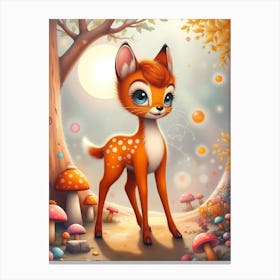 Sambi's Enchanted Adventure: A Cute Fawn Artwork For Kids Canvas Print