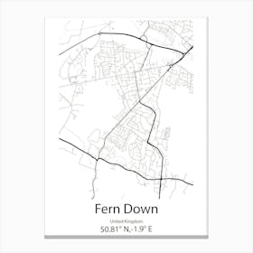 Fern Down,United Kingdom Minimalist Map Canvas Print