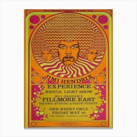 1968 Jimi Hendrix Experience Fillmore East Original Concert Poster By David Byrd Canvas Print