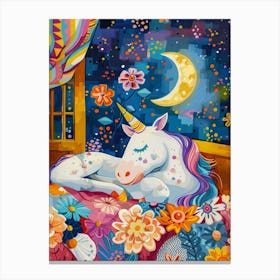 Unicorn Dreaming In Bed Fauvism Inspired 3 Canvas Print