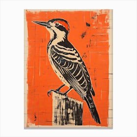 Woodpecker, Woodblock Animal Drawing 3 Canvas Print