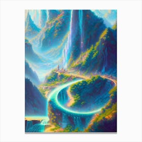 Fantasy Waterfall In The Mountains Canvas Print