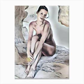 Nude Woman Sitting On Rocks Canvas Print