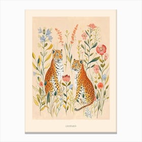 Folksy Floral Animal Drawing Leopard Poster Canvas Print