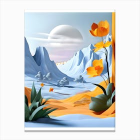 3d Landscape With Flowers Canvas Print