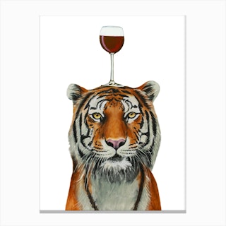 Tiger With Wineglass Canvas Print