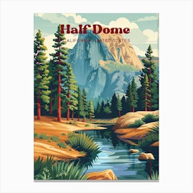 Half Dome Yosemite California National Park Digital Travel Art Canvas Print