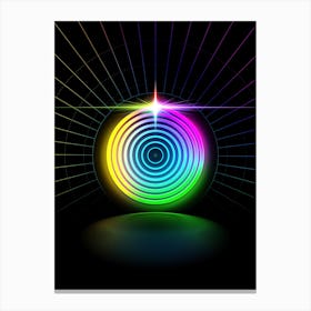 Neon Geometric Glyph in Candy Blue and Pink with Rainbow Sparkle on Black n.0102 Canvas Print