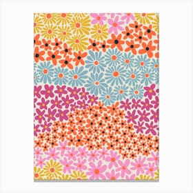 Floral Harmony Rolling Flower Hills Pink, Magenta, Blue, Yellow, and Orange Canvas Print