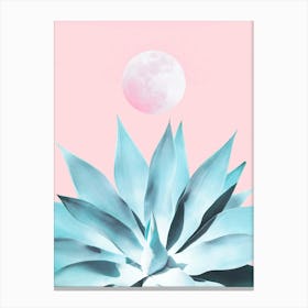Minimal Tropical Agave Cactus on Pink Moon Canvas Print
