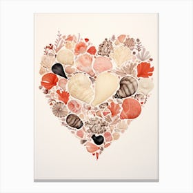 Cream Detailed Shell Heart Illustration 4 Canvas Print