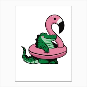 Flamingo And Crocodile Canvas Print