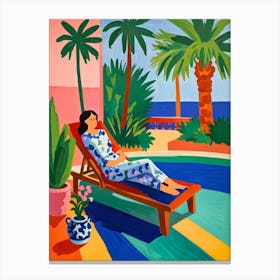 Woman Relaxes By The Pool Canvas Print