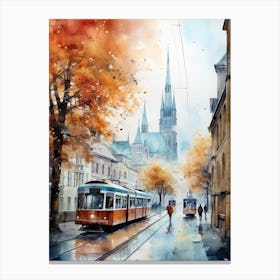 Zurich Switzerland In Autumn Fall, Watercolour 3 Canvas Print