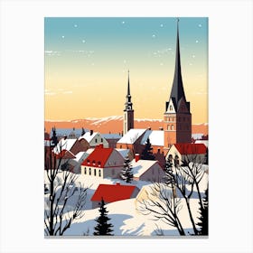 Retro Winter Illustration Tallinn Estonia 3 Canvas Print