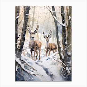 Winter Watercolour Black Tailed Deer Canvas Print