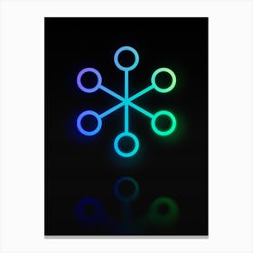 Neon Blue and Green Abstract Geometric Glyph on Black n.0300 Canvas Print