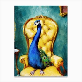 Yellow Chair Peacock Canvas Print