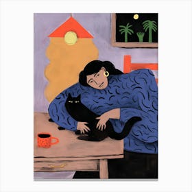 Cat And A Woman Canvas Print