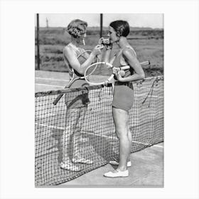 Two Women Playing Tennis Vintage Black and White Photo Canvas Print