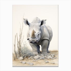 Rhino Walking Through The Landscape Illustration 1 Canvas Print