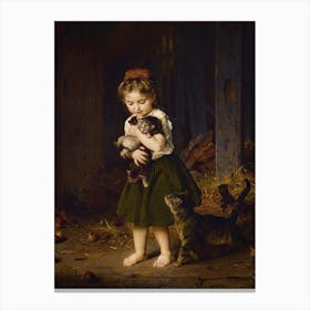 Little Girl With Cats Canvas Print