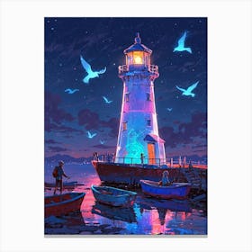 Lighthouse At Night Canvas Print