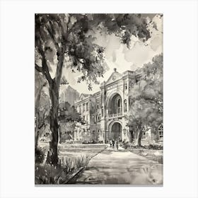 The University Of Texas At Austin Austin Texas Black And White Watercolour 2 Canvas Print
