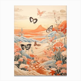 Butterflies In The Sand Dunes Japanese Style Painting 3 Canvas Print